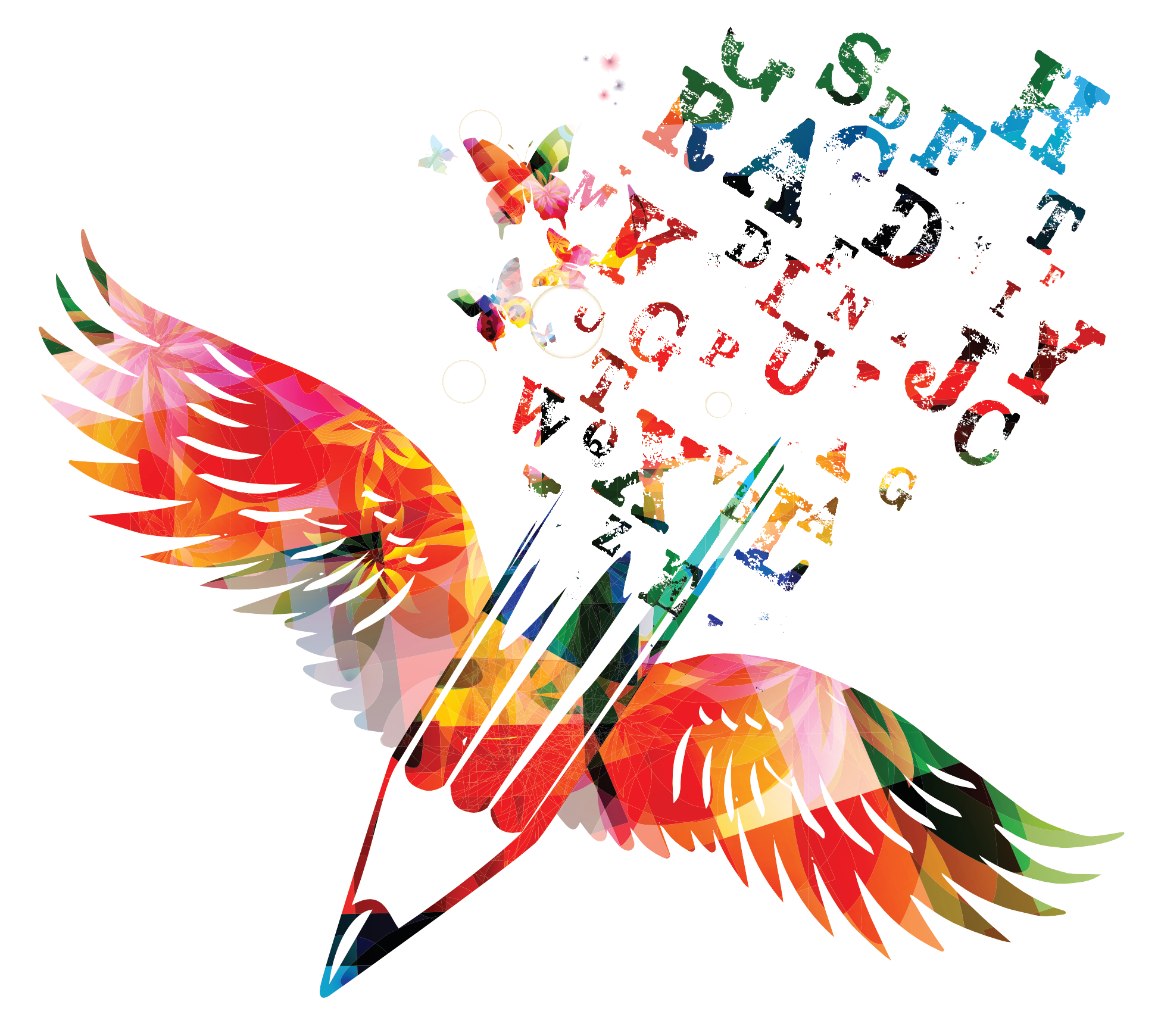 Sasha's Diary - A feather and butterflies logo